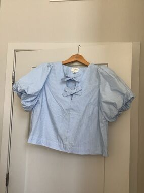 Lilly Pulitzer for Target Light Blue Pinstripe Puff Sleeve Blouse